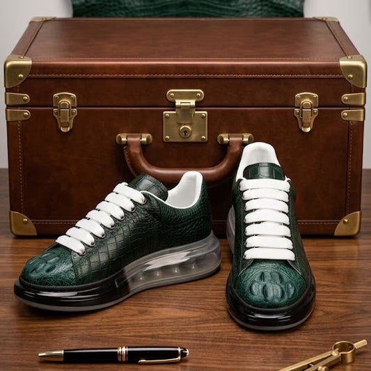Crocodile Casual Sports Green Transparent Sole Sneakers For Men